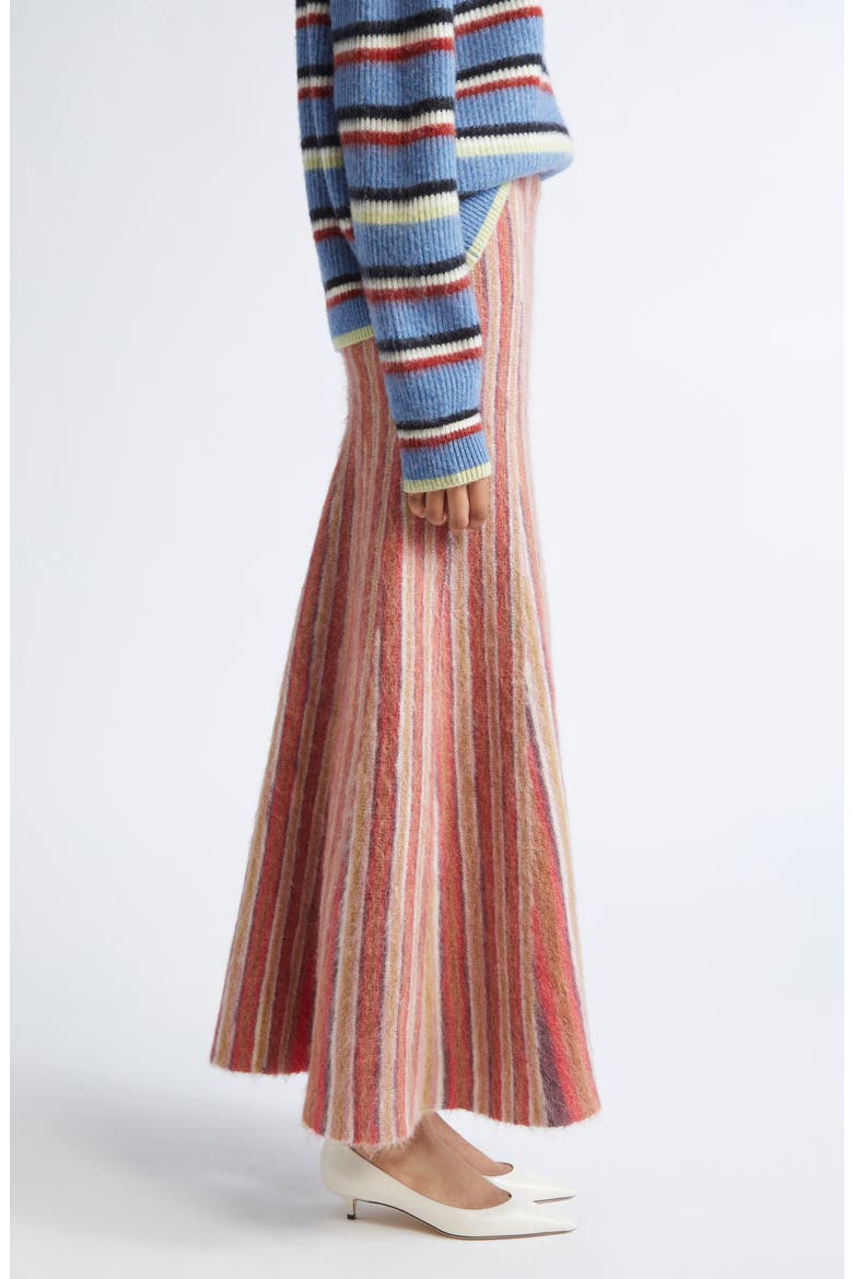 Zander Stripe Mohair & Alpaca Blend Sweater Skirt, Alternate, color, CAMEL MULTI