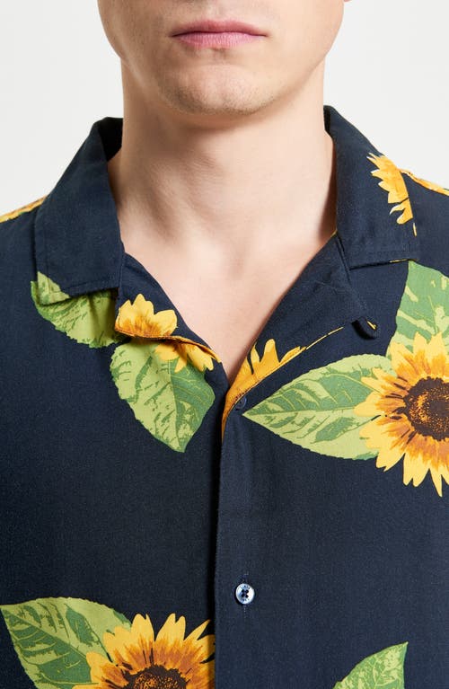 Ben Sherman Sunflower Print Camp Shirt In Midnight