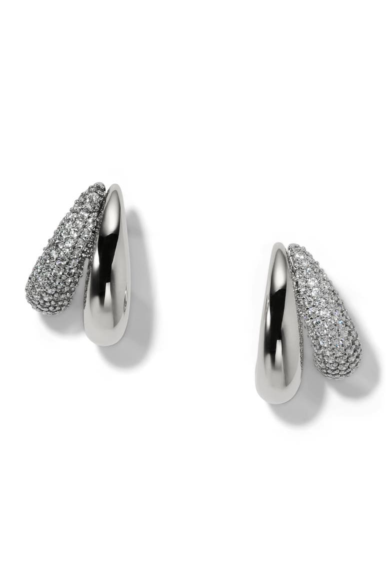 Gemini Double Illusion Hoop Earrings, Main, color, RHODIUM