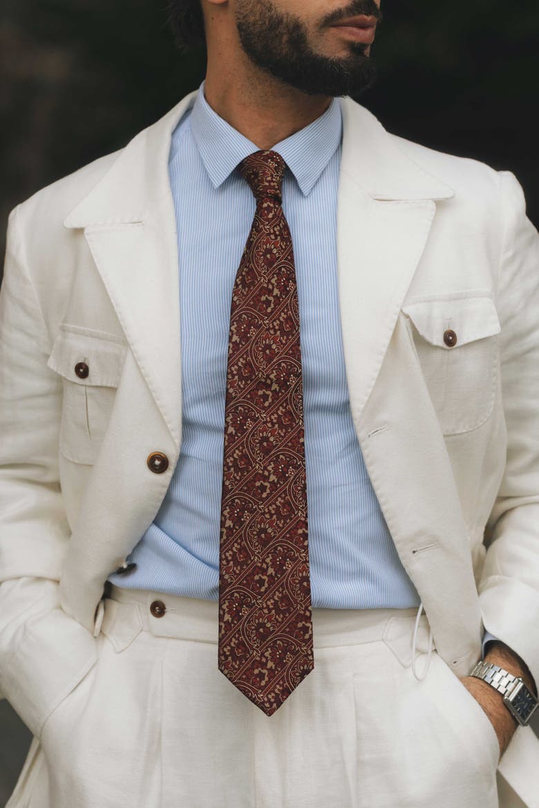Caruso - Silk Jacquard Tie for Men, Alternate, color, Burgundy