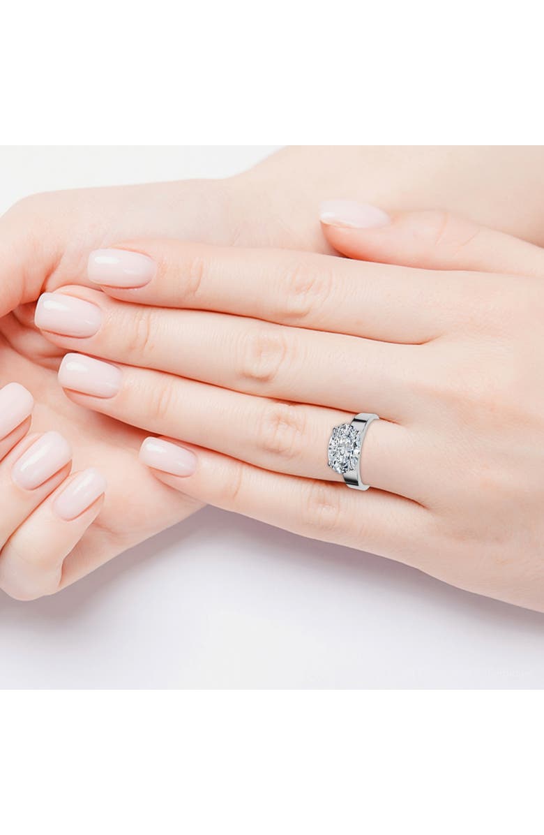 Bliss Diamond Certified 2Ct Oval East West Cigar Band Solitaire Engagement Ring Lab Grown, Alternate, color, 14K White Gold