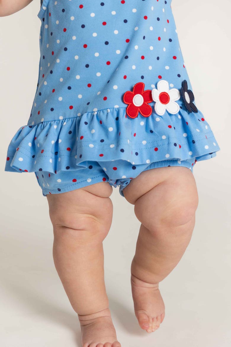 Printed Knit Romper With Flowers, Alternate, color, Blue/Multi