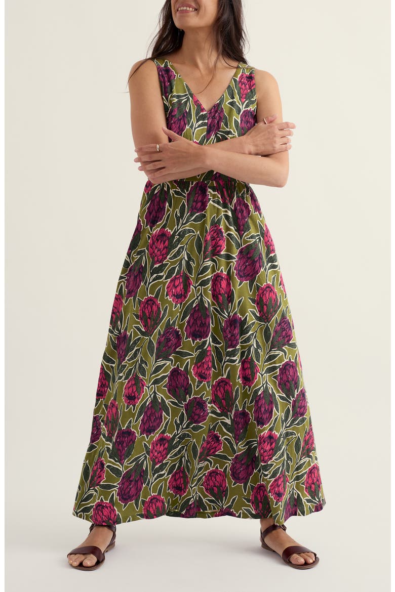Polmanter Floral Sleeveless Organic Cotton Jersey Maxi Dress, Main, color, PROTEAS CREEK