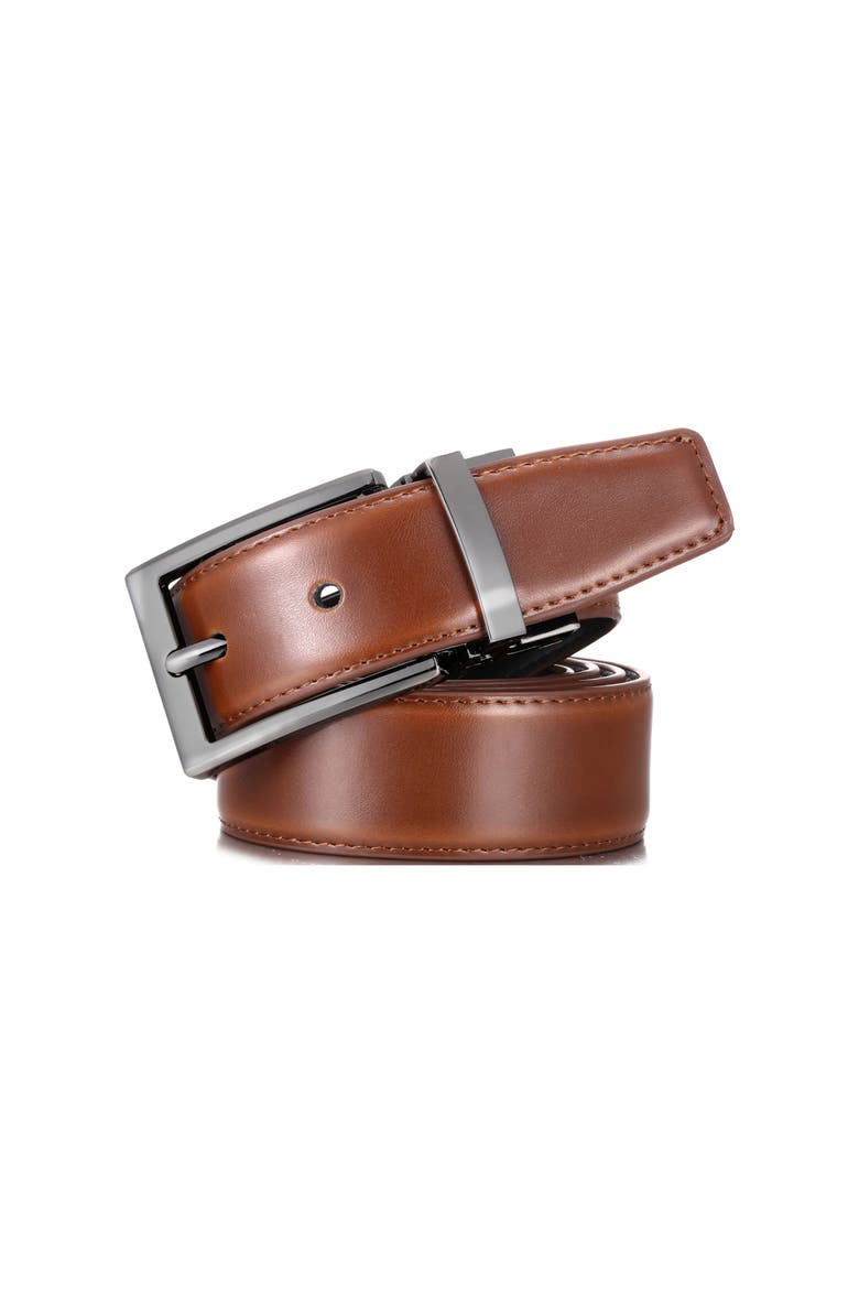 Reversible Leather Belt with Rotating Buckle, Alternate, color, Burnt Umber/Black