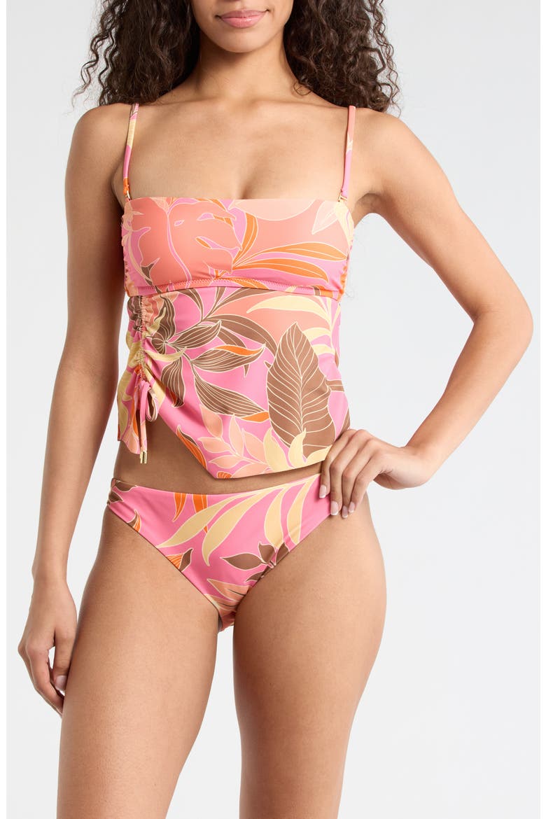 Ruched Side Bandeau Tankini Top, Alternate, color, PINK MULTI