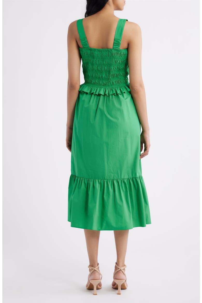 Smock Bodice Cotton Midi Sundress, Alternate, color, GREEN