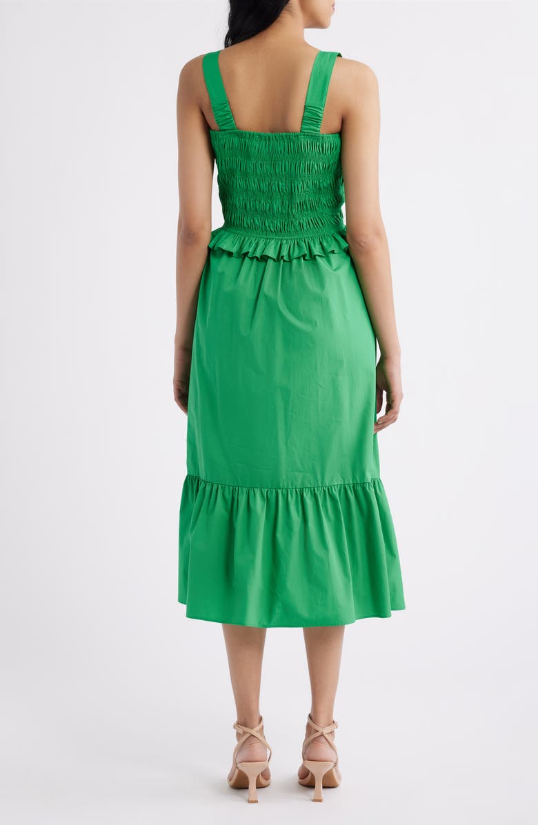 Eliza J Smock Bodice Cotton Midi Sundress, Alternate, color, Green