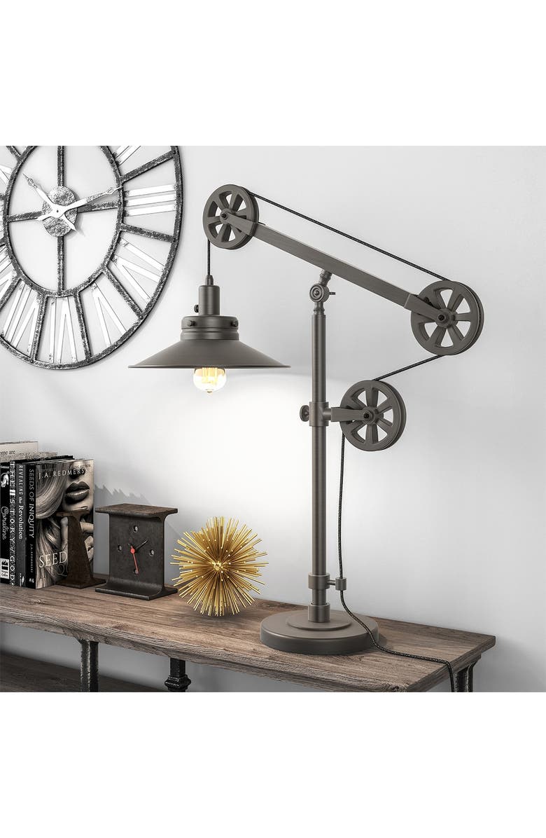ADDISON AND LANE Descartes Aged Steel Wide Brim Table Lamp with Pulley System, Alternate, color, 