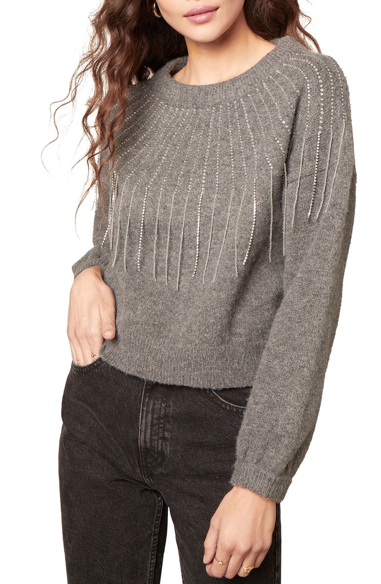 BB Dakota by Steve Madden If You Fancy Embellished Sweater, Main, color, Heather Grey