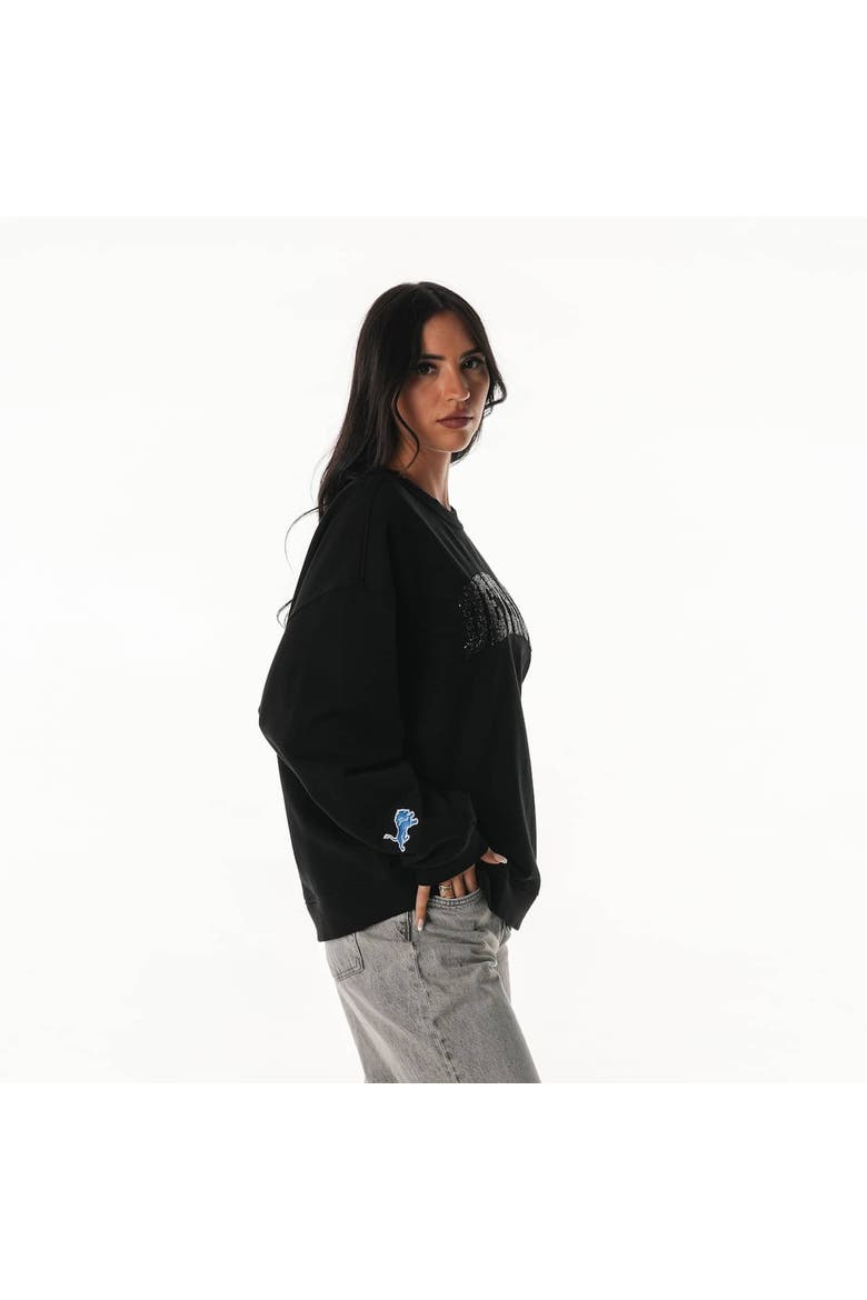 Women's The Wild Collective  Black Detroit Lions Rock Crystal Oversized Crewneck Sweatshirt, Alternate, color, Black