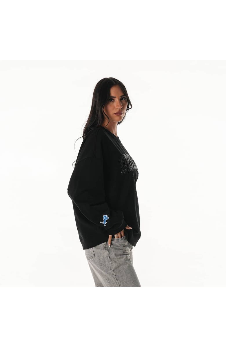 THE WILD COLLECTIVE Women's The Wild Collective  Black Detroit Lions Rock Crystal Oversized Crewneck Sweatshirt, Alternate, color, Black
