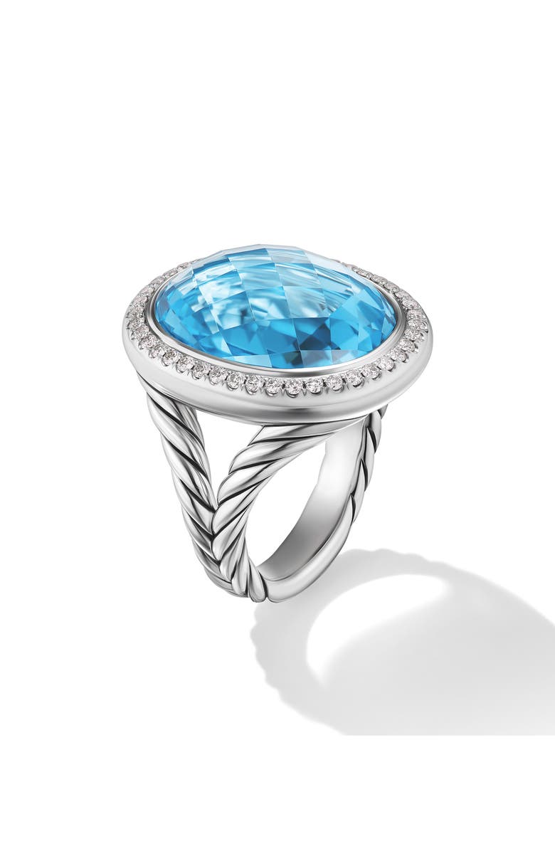 David Yurman Albion Diamond Halo Oval Cocktail Ring, Alternate, color, Blue Topaz