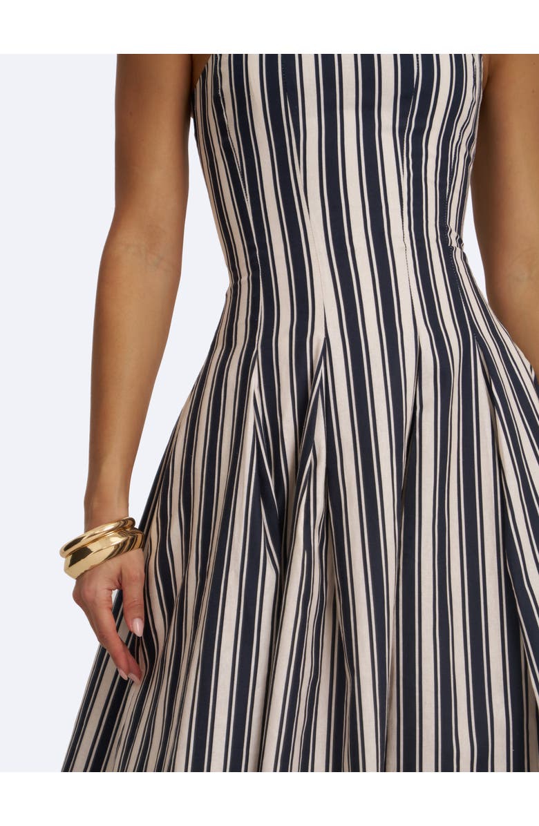 Miss Circle Wyanne Linen Striped Strapless Midi Dress, Alternate, color, Black & White