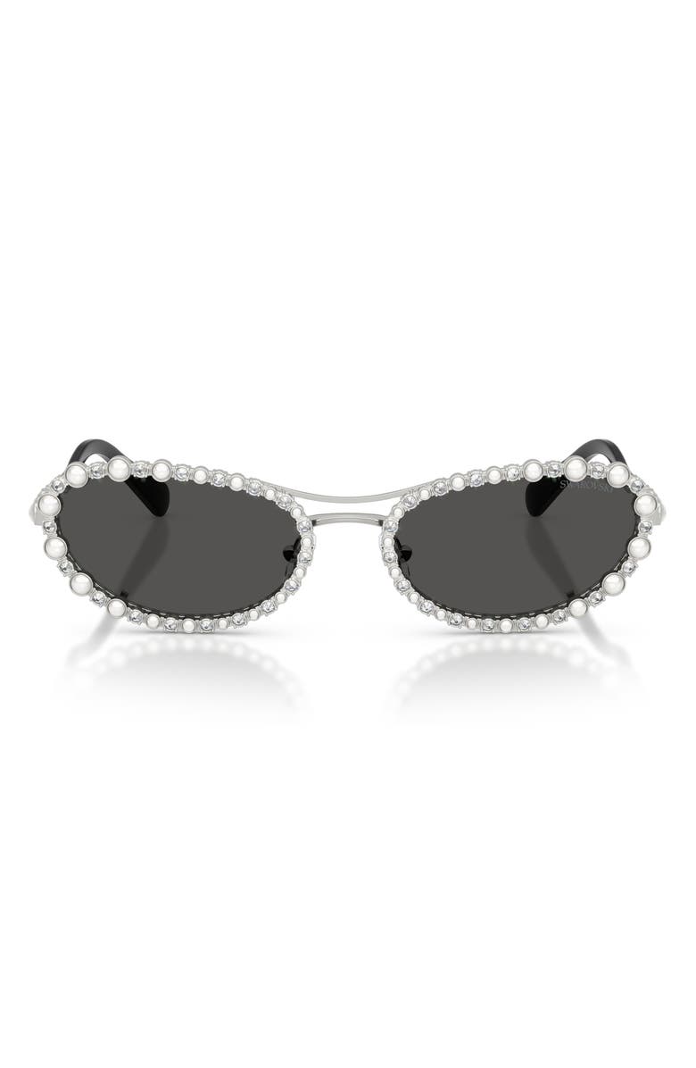 Swarovski 56mm Oval Sunglasses, Main, color, Silver / Dark Grey