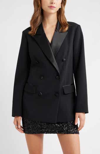 Open Edit Double Breasted Satin Trim Blazer
