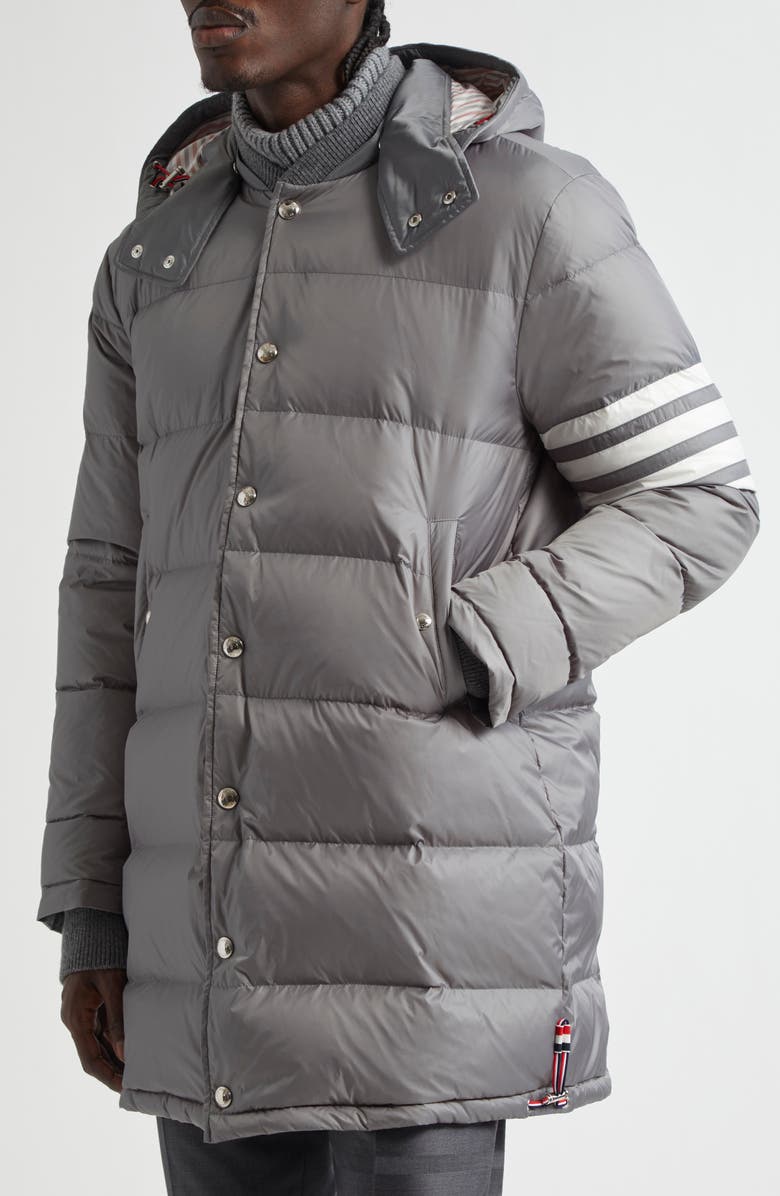 Thom Browne 4-Bar Down Hooded Coat, Alternate, color, Medium Grey