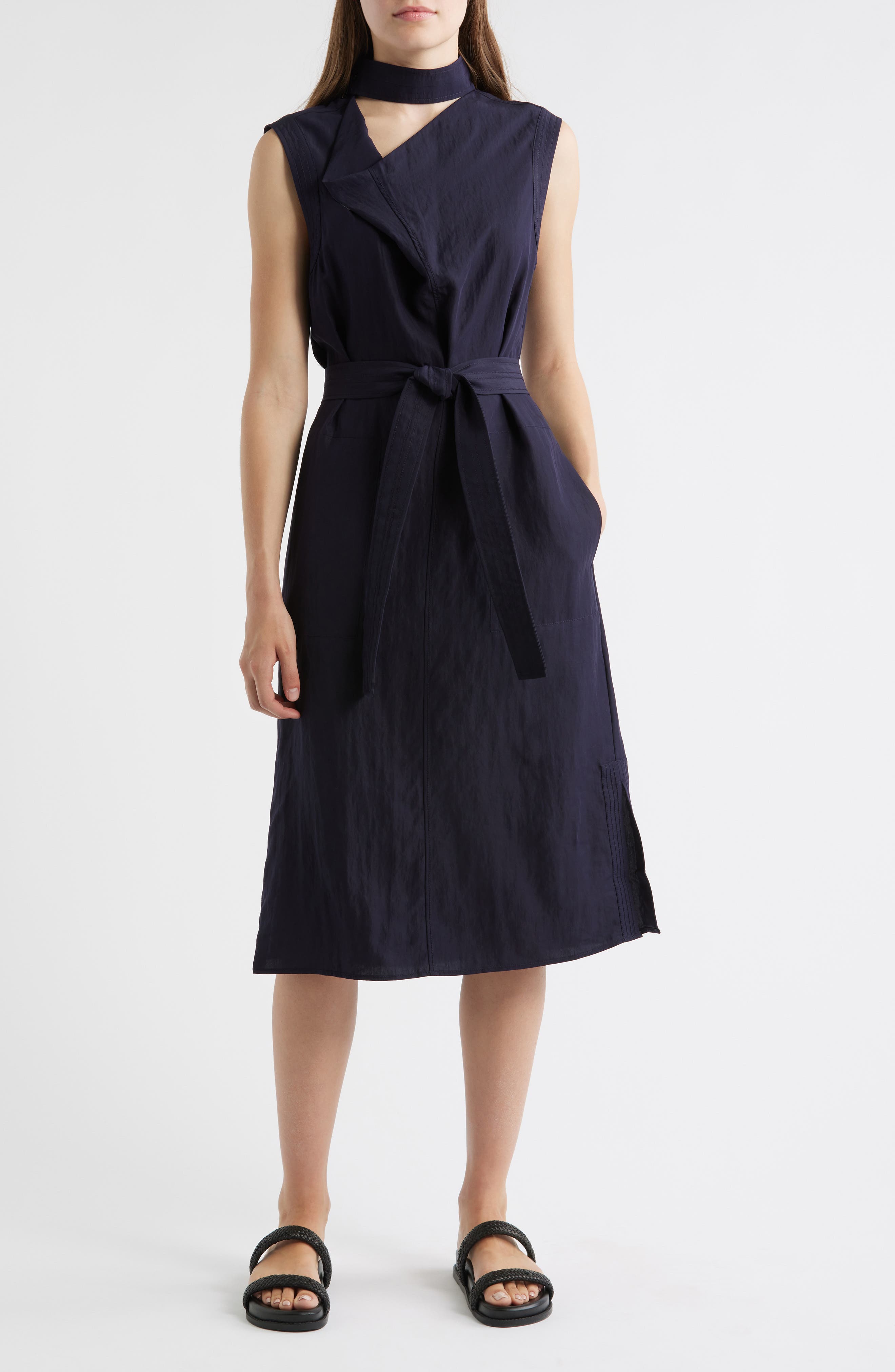 COS Cutout Mock Neck Tie Waist Midi Dress