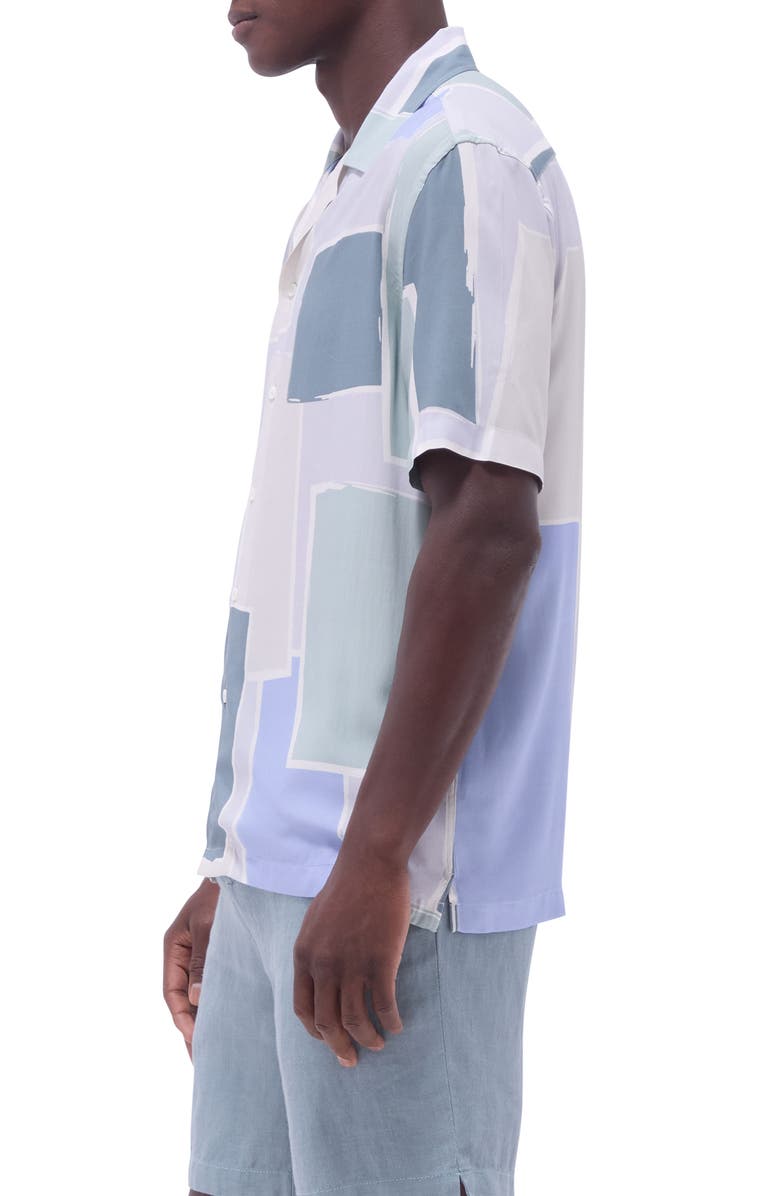 Bugatchi Jackson Abstract Print Camp Shirt, Alternate, color, Almond