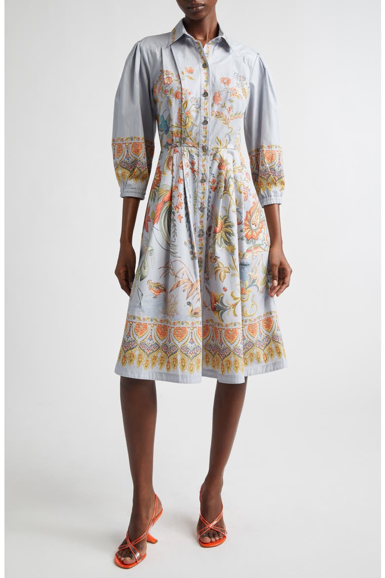Floral Print Cotton Shirtdress, Main, color, PRINT ON PALE BLUE BASE