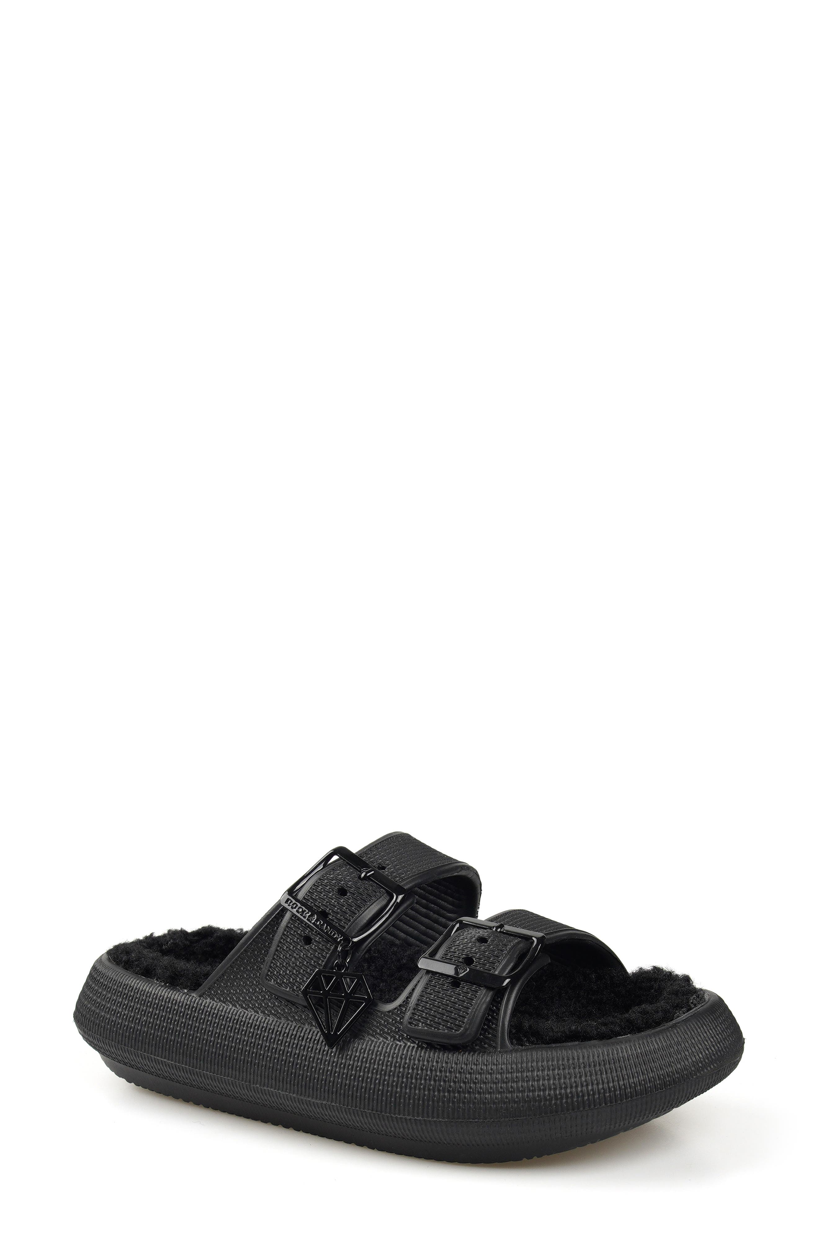 ROCK AND CANDY Faux Shearling Slide Sandal, Main, color, Black