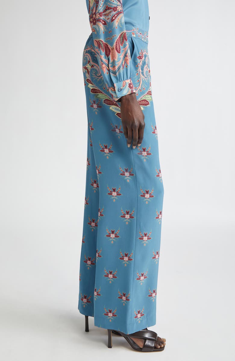 Etro Floral Paisley Silk Flare Leg Pants, Alternate, color, Printed Blue Base
