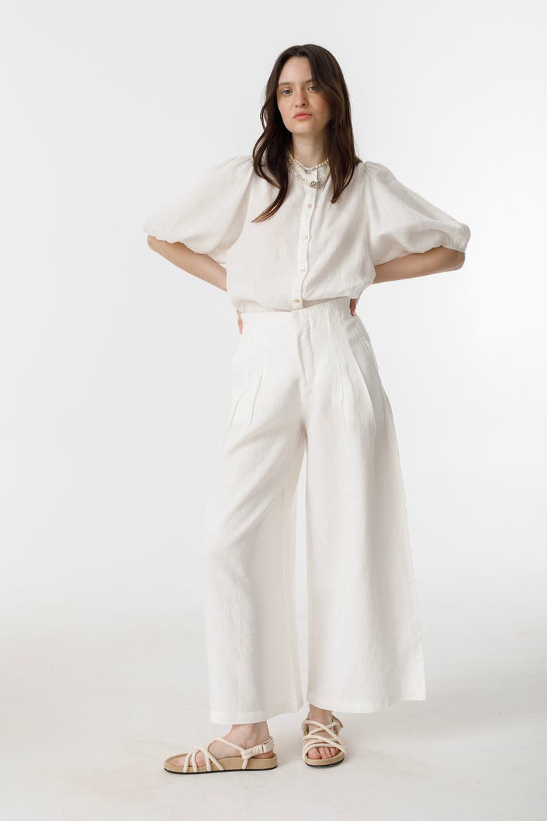 Culotte Linen Pants, Alternate, color, Off White