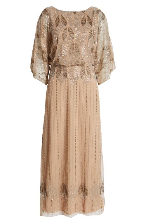Pisarro Nights Beaded Cold Shoulder Cocktail Dress In Beige