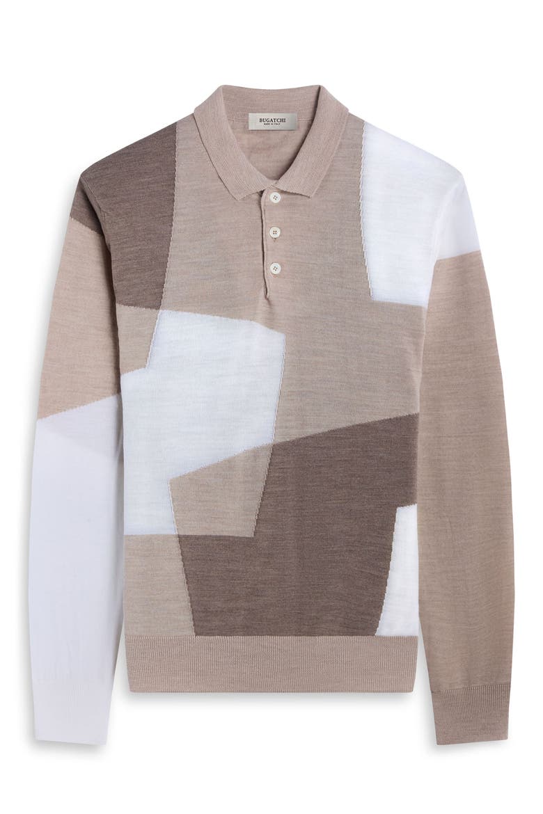 Colorblock Merino Wool Polo Sweater, Alternate, color, SAND