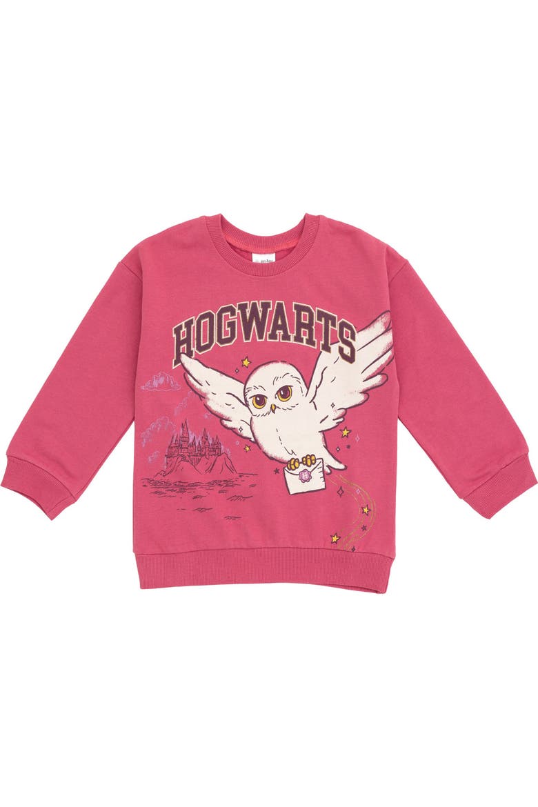 Hedwig Fleece Sweatshirt and Plaid Pleated Skirt Set, Alternate, color, Hedwig Pink Maroon
