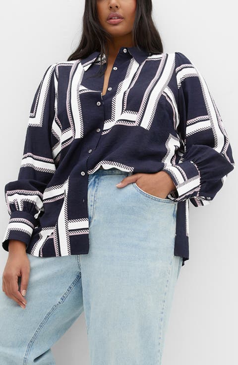 Hallie Print Button-Up Shirt (Plus)