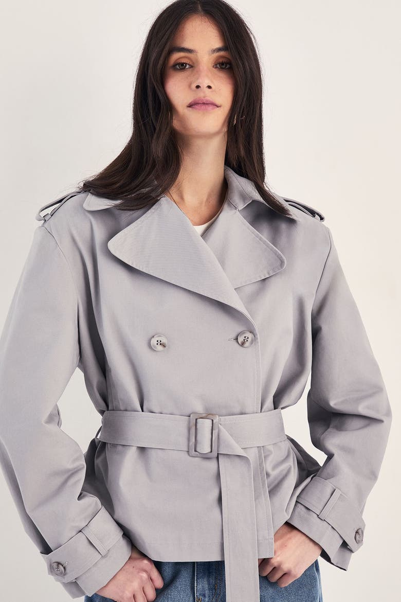 Double Breasted Short Trench Coat, Alternate, color, Grey
