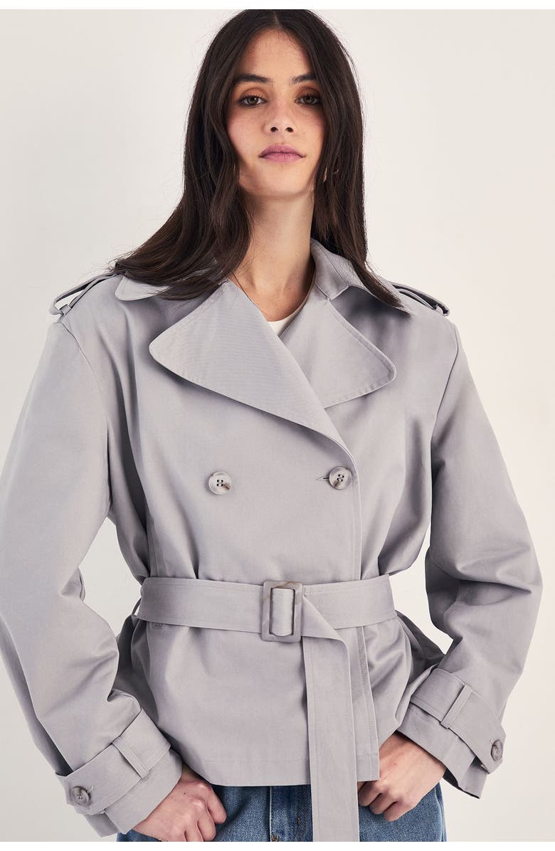 NASTY GAL Double Breasted Short Trench Coat, Main, color, Grey
