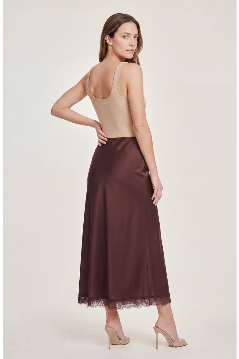Lace Trim Satin Maxi Skirt, Alternate, color, PUCE