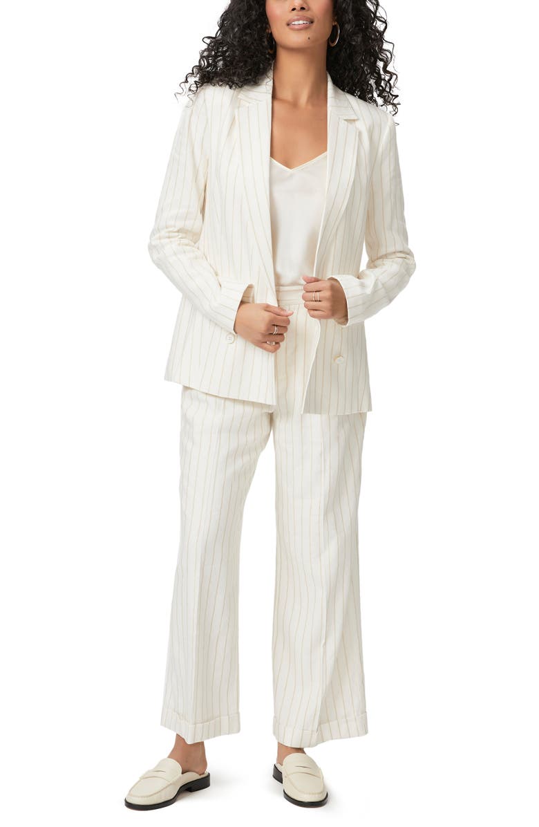 PAIGE Rosette Stripe Double Breasted Linen Blend Blazer, Alternate, color, Aftglo/Gld