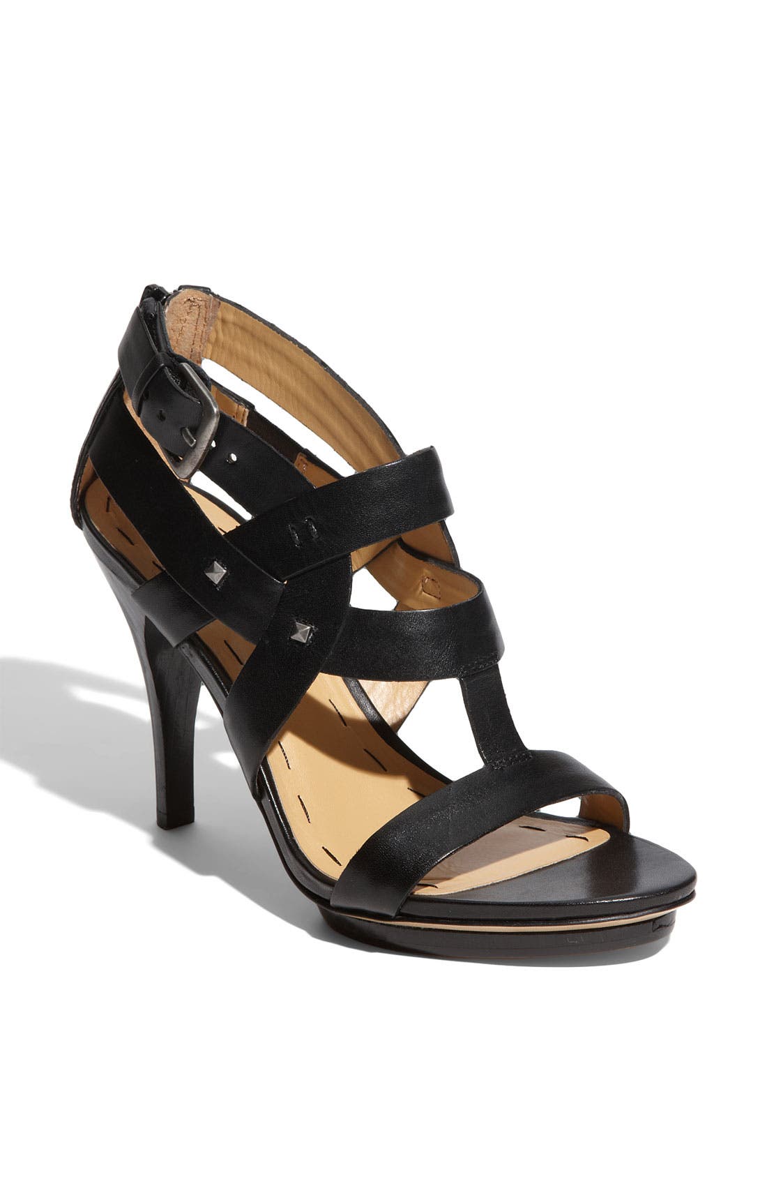'Philo' Sandal, Main, color, BLACK LEATHER