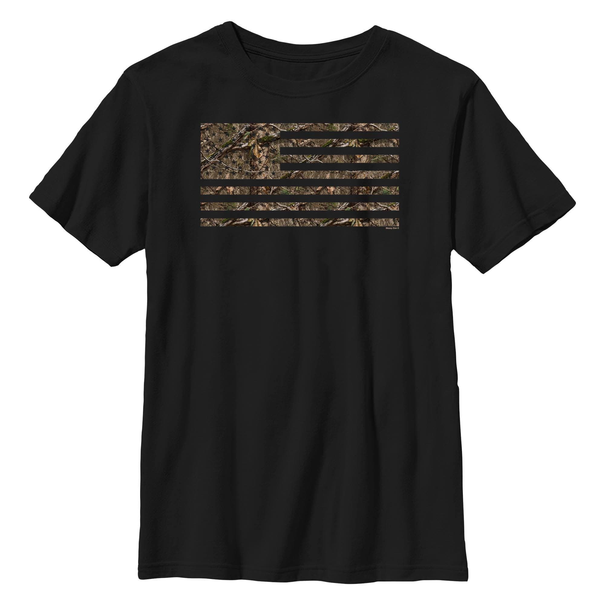 Boy's Mossy Oak In the Woods Flag  Graphic T-Shirt in Black 