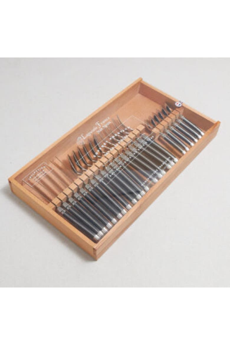 Platine 24 Piece Flatware Set in Wood Box with Acrylic Lid, Alternate, color, Black