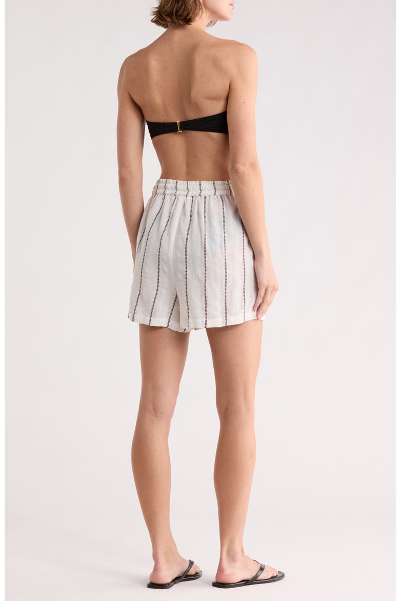 Stripe Drawstring Cover-Up Shorts, Alternate, color, WHITE/ BROWN STRIPE