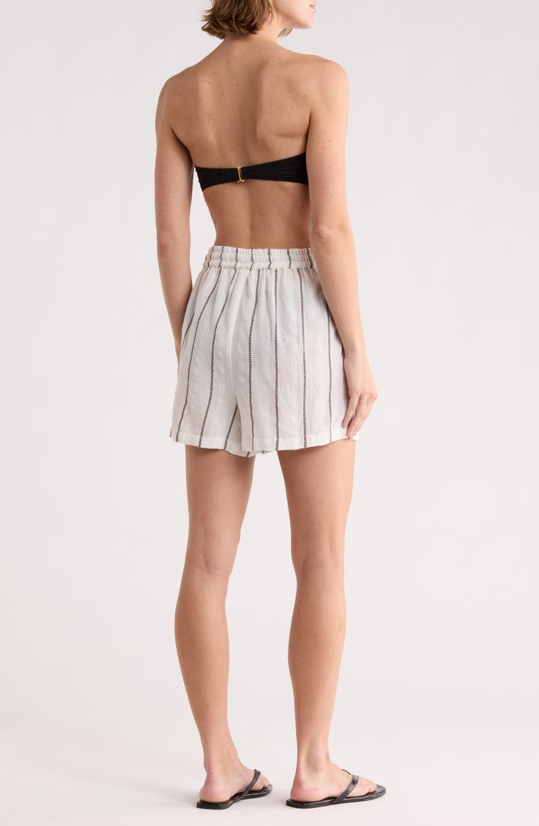 Elan Stripe Drawstring Cover-Up Shorts, Alternate, color, White/ Brown Stripe