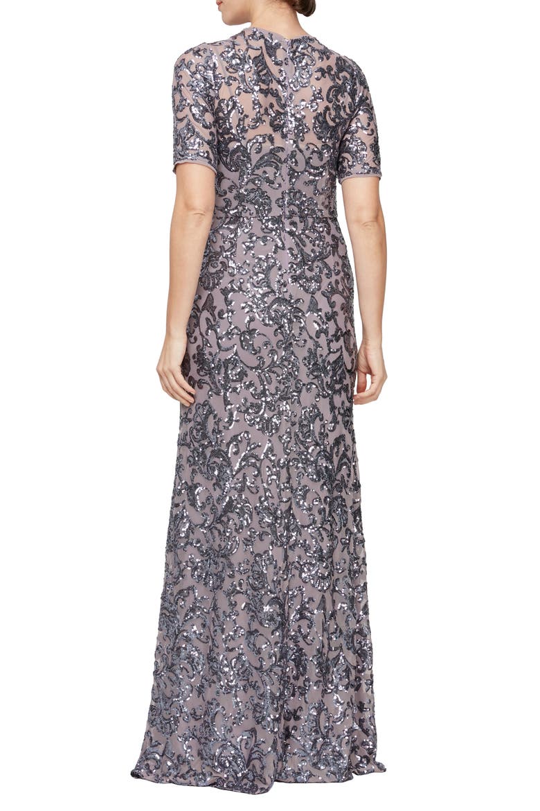 Sequin A-Line Evening Gown, Alternate, color, ICY ORCHID