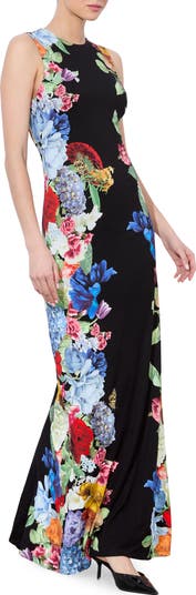 Alice + Olivia Delora Placed Floral Open Back Maxi Dress