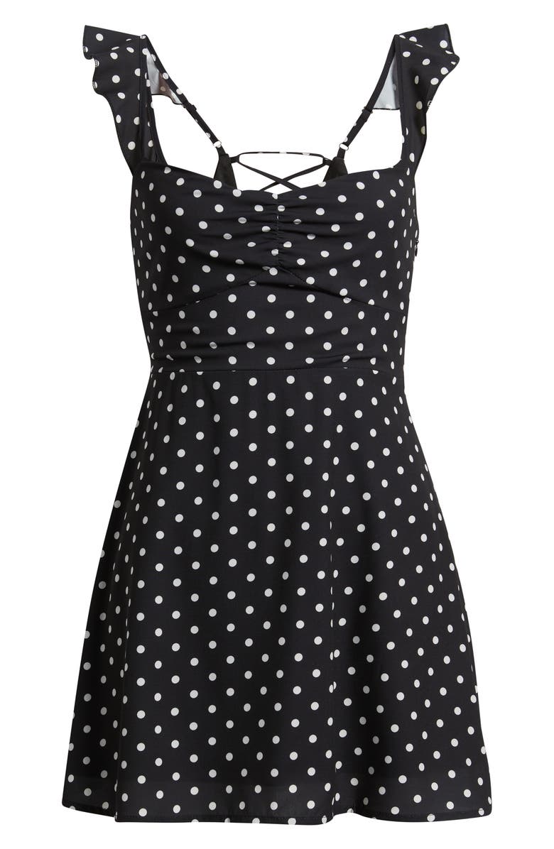Princess Polly Landon Polka Dot Print Minidress, Main, color, Black / Polka Dot