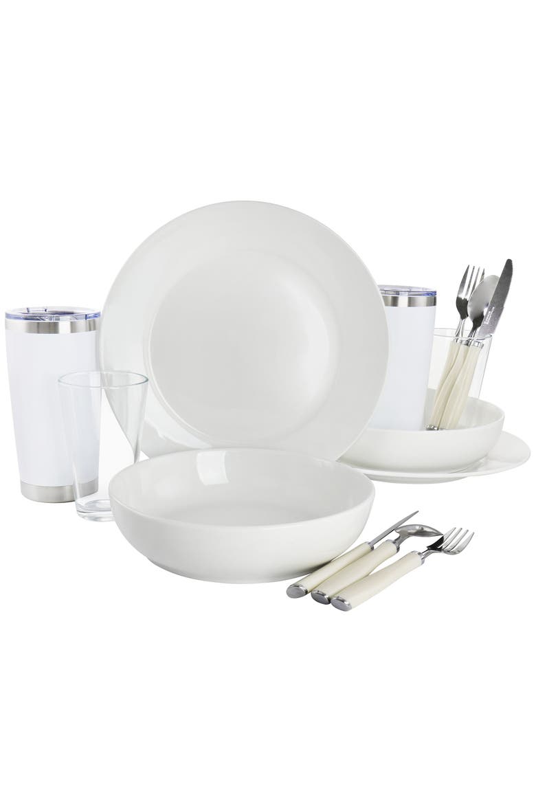 Nobella 14 Piece Fine Ceramic Dinnerware Set, Main, color, White