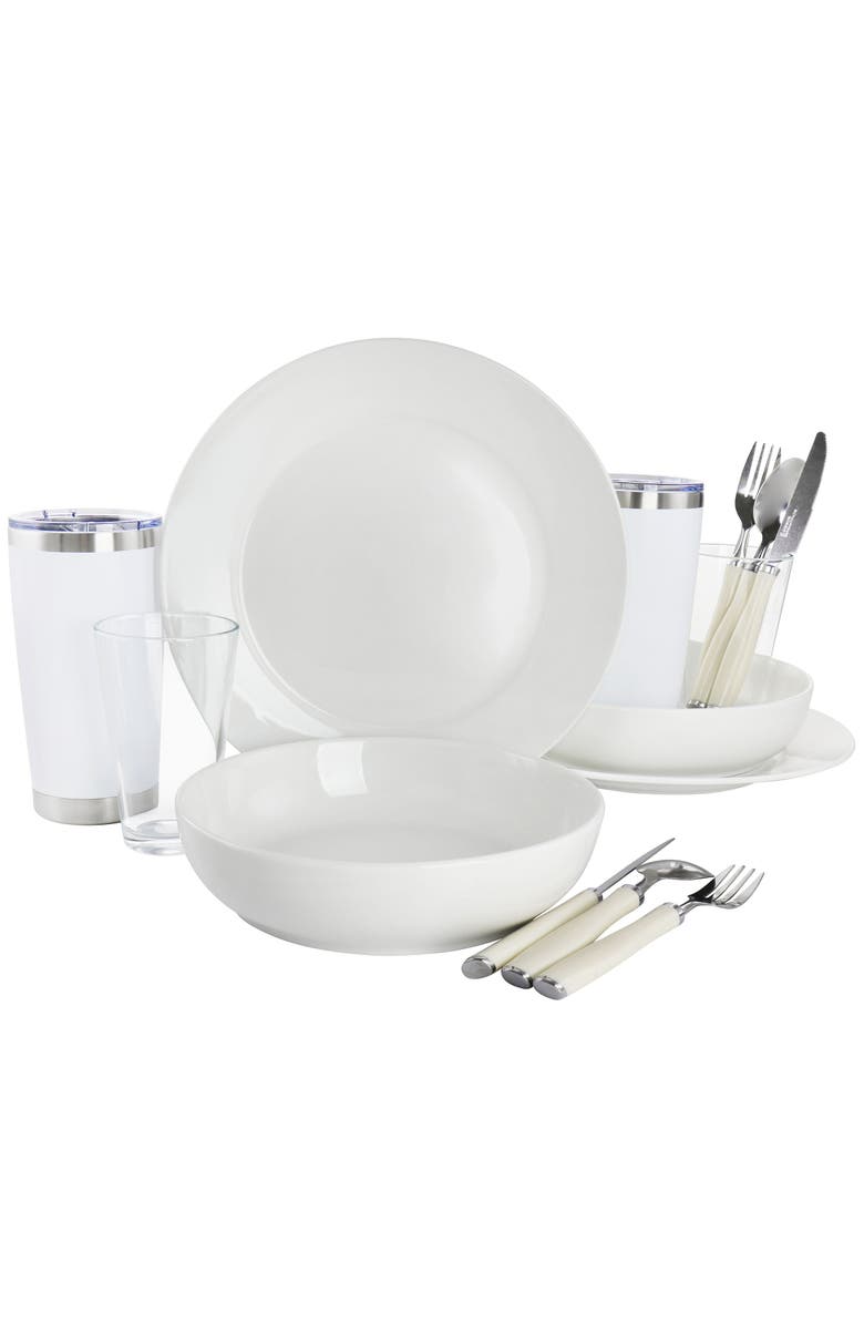 Gibson Home Nobella 14 Piece Fine Ceramic Dinnerware Set, Main, color, White