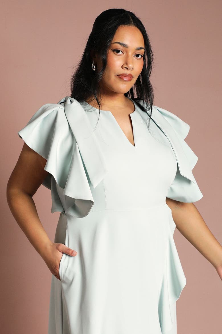 Plus Flutter Sleeve Crepe Midi Dress, Alternate, color, Mint