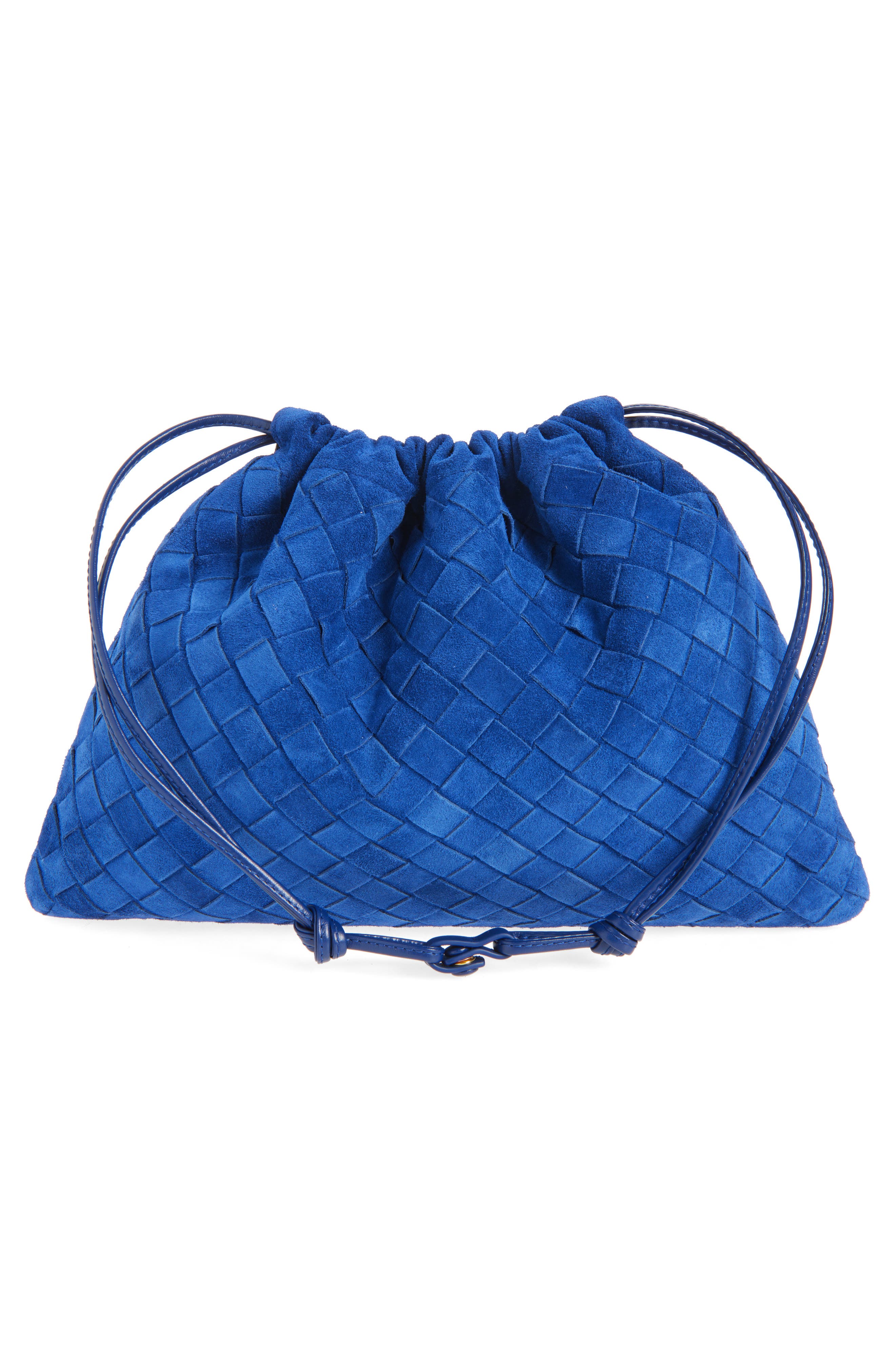 Bottega Veneta Medium Dustbag Intrecciato Suede Bag, Alternate, color, 4297 Blue Royal-Gold