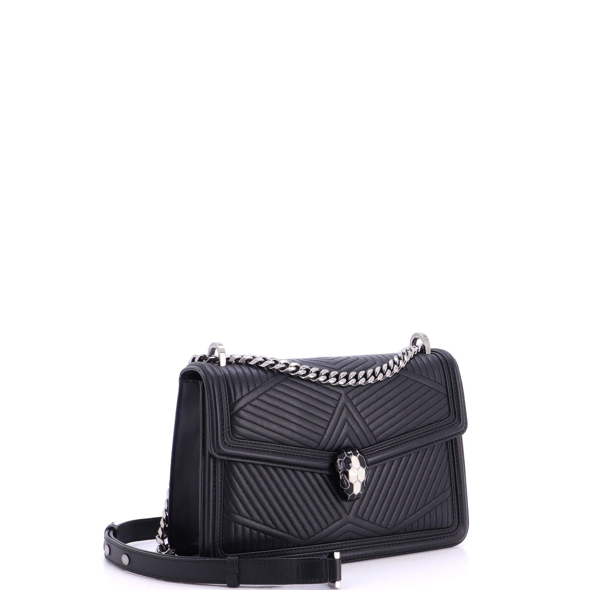 Serpenti Forever Shoulder Bag Quilted Leather Small, Alternate, color, Black