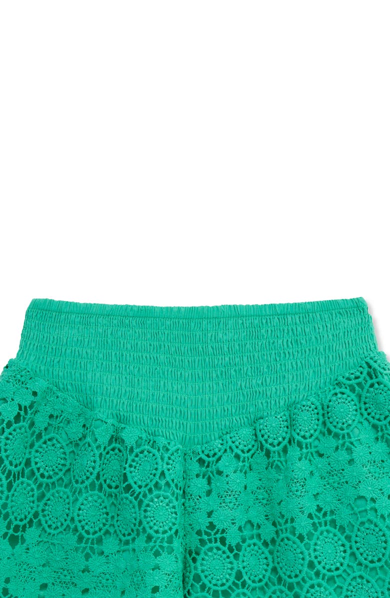 Peek Aren't You Curious Kids' Floral Embroidered Top & Crochet Stitch Shorts Set, Alternate, color, White/ Green