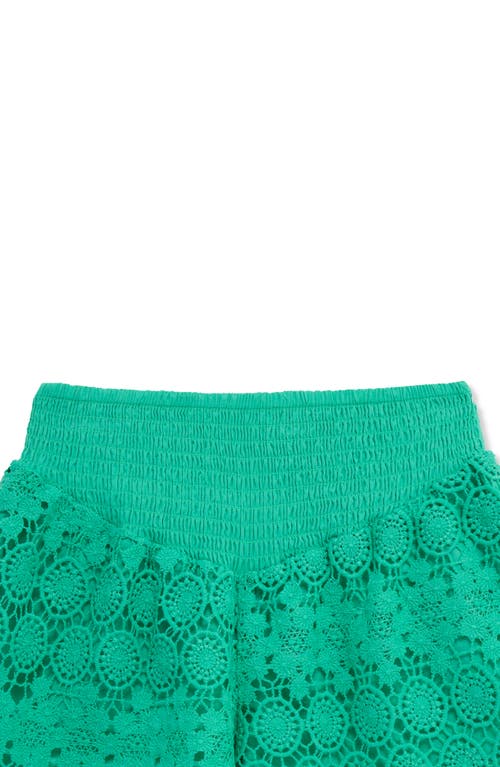 Peek Aren't You Curious Kids' Floral Embroidered Top & Crochet Stitch Shorts Set In White/green