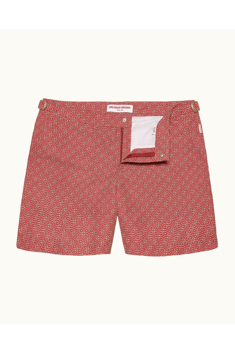 Bulldog Mid-Length Classic Fit Swim Shorts With Portico Print, Alternate, color, Vermillion